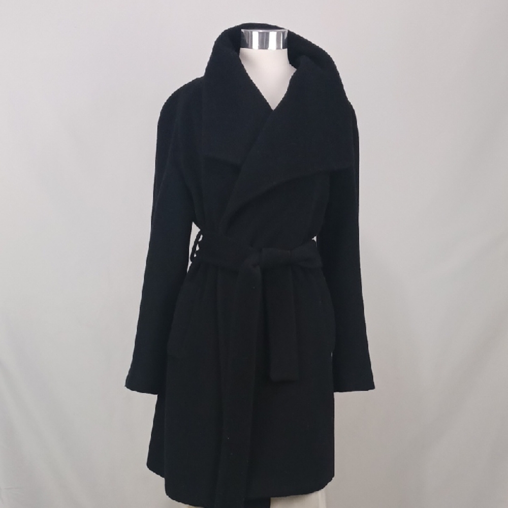 Escada Black Virgin Wool Shawl Collar Coat.